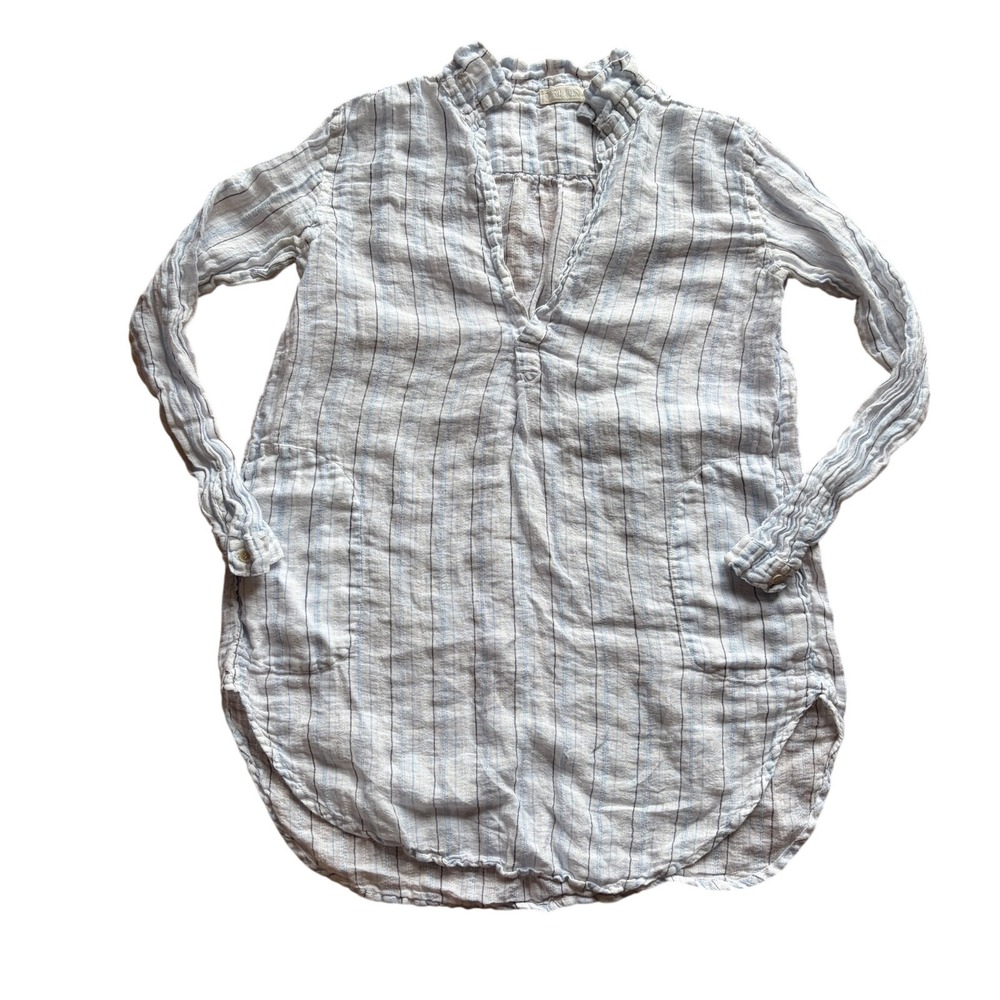CP Shades Linen Tunic Dress Womens Small Blue Striped Henley Gauze Coastal Boho